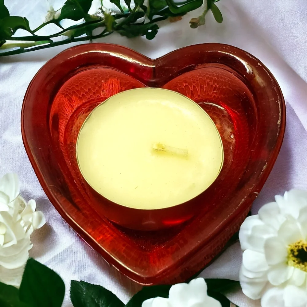 1 Vtg Red Heart Tea Light Candle Holder Palm Wax Valentine's Day Love